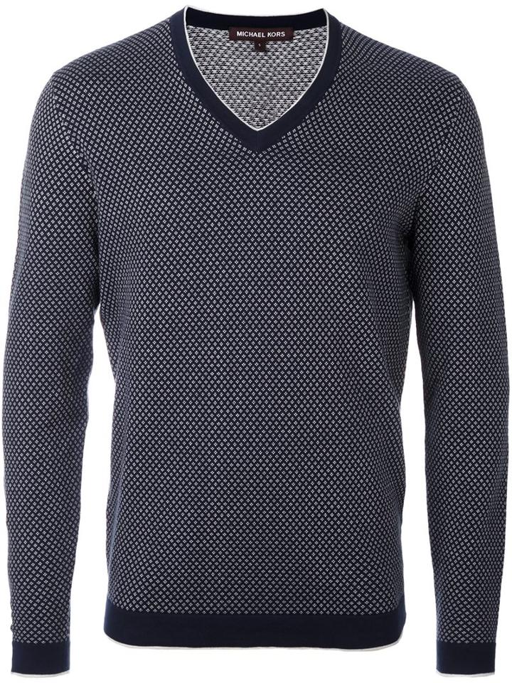 Michael Kors Floral Embroidered Jumper, Men's, Size: Large, Blue, Cotton