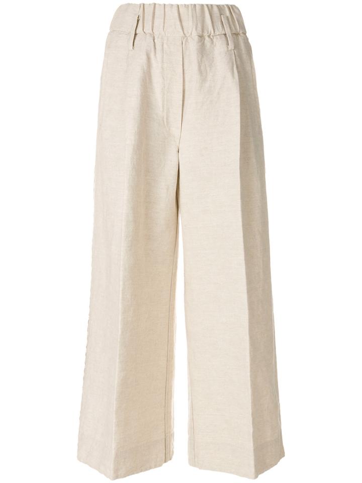 Forte Forte Embroidered Flared Trousers - Nude & Neutrals
