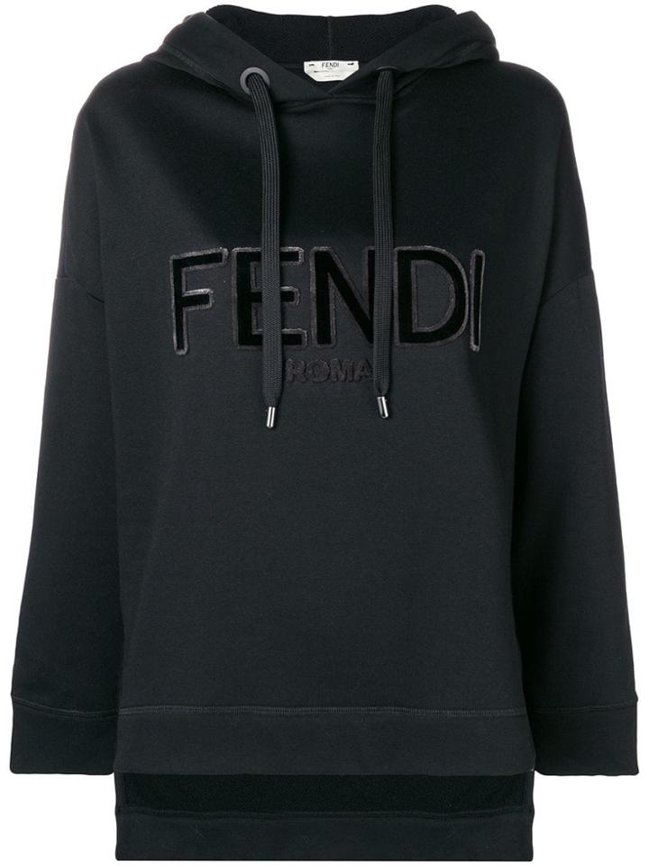 Fendi Logo Patch Hooded Sweatshirt - Black