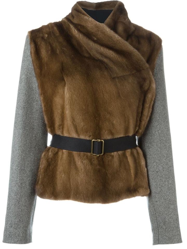Inès & Maréchal Panelled Belted Jacket, Women's, Size: 38, Brown, Silk/mink Fur/polyamide/virgin Wool