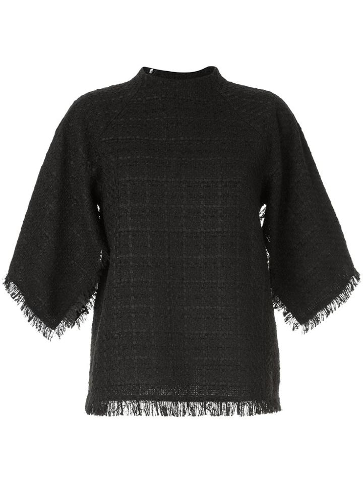 Goen.j Tweed Frayed Top - Black