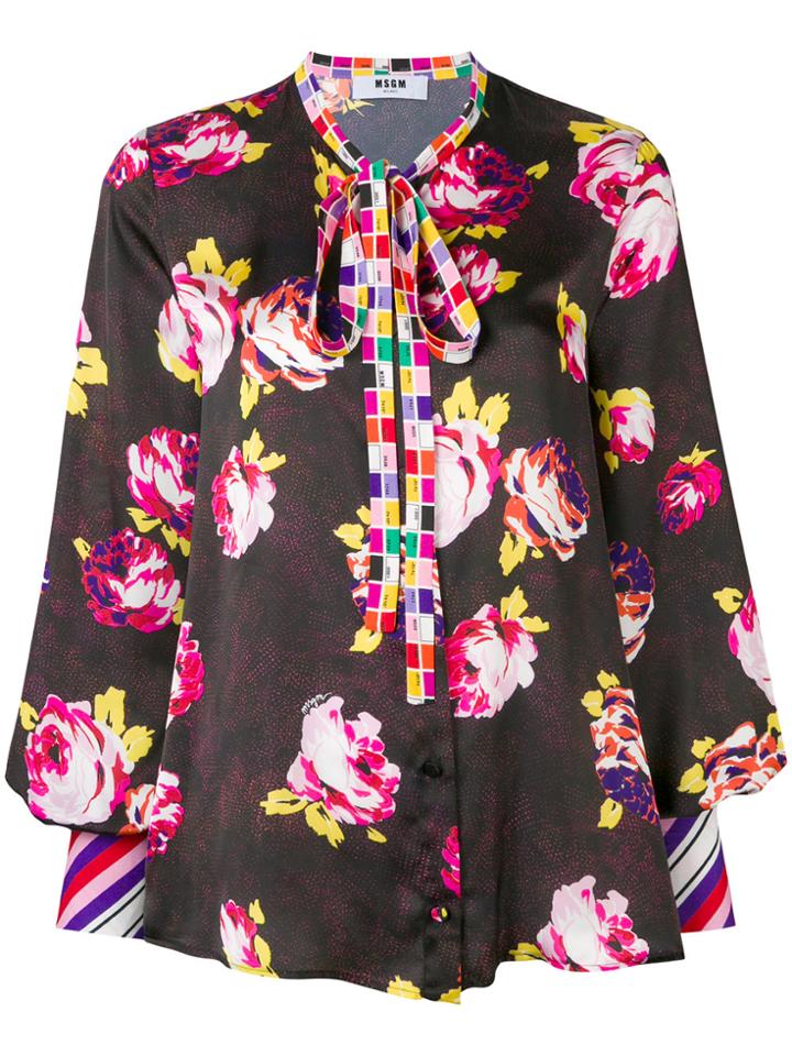 Msgm Contrast Floral Print Blouse - Black