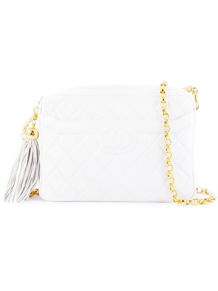 Chanel Vintage Quilted Chain Shoulder Bag - White