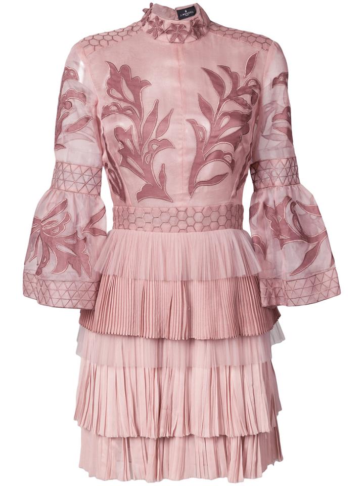 J. Mendel Embroidered Mini Dress - Pink & Purple