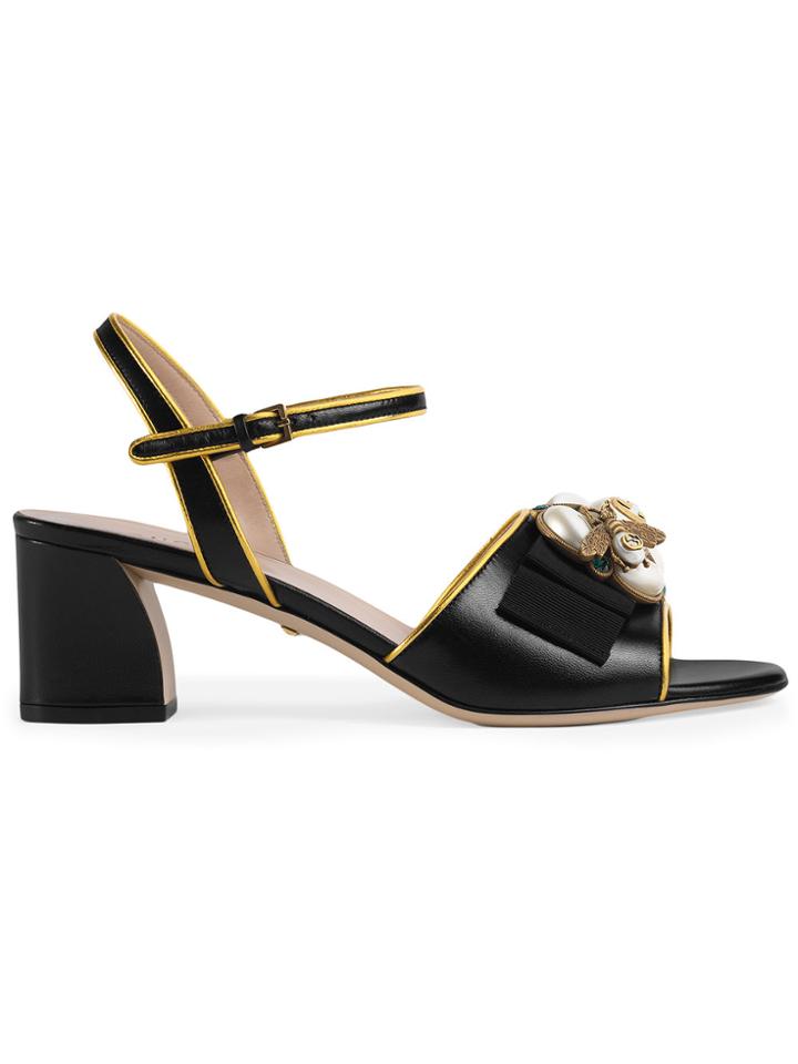 Gucci Leather Mid-heel Sandal With Bee - Black