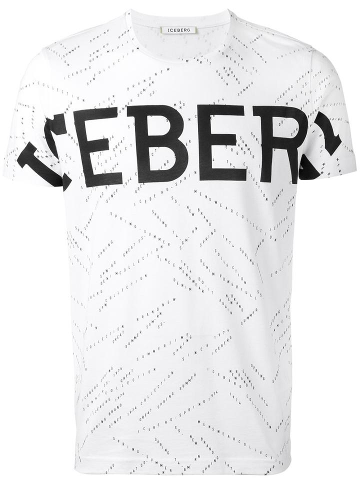 Iceberg Logo Print T-shirt, Men's, Size: Medium, White, Cotton