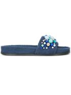 Aquazzura Bon Bon Embellished Slides - Blue