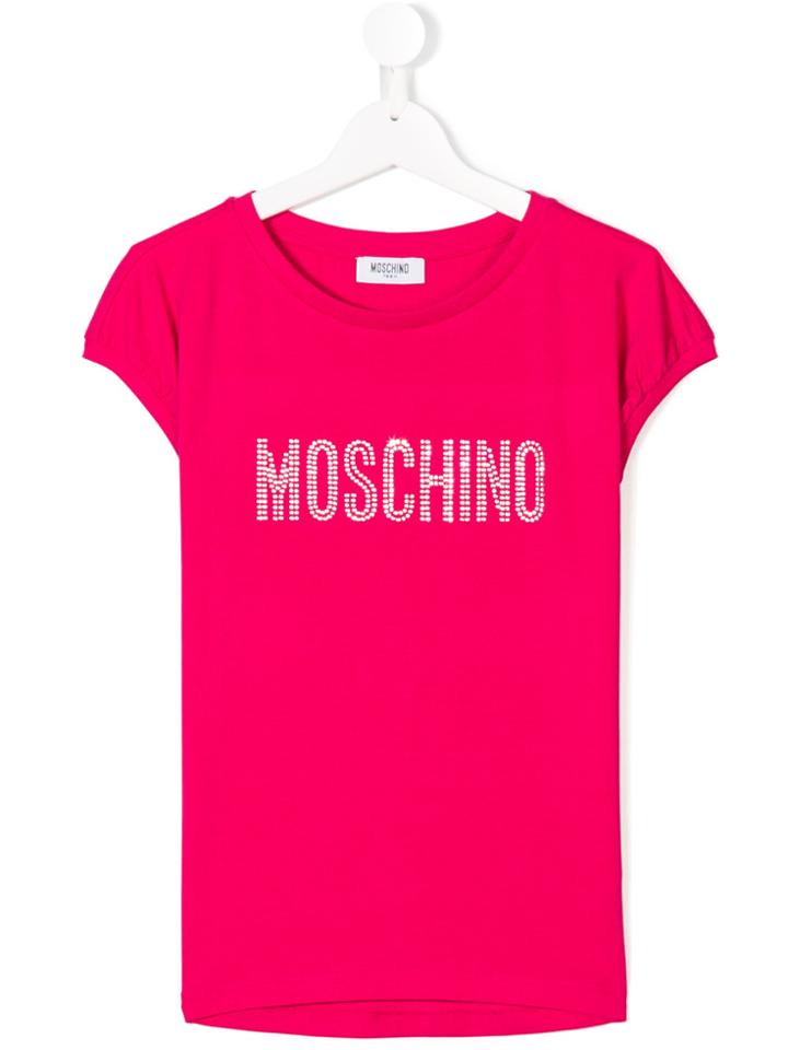 Moschino Kids Rhinestone Logo T-shirt - Pink & Purple
