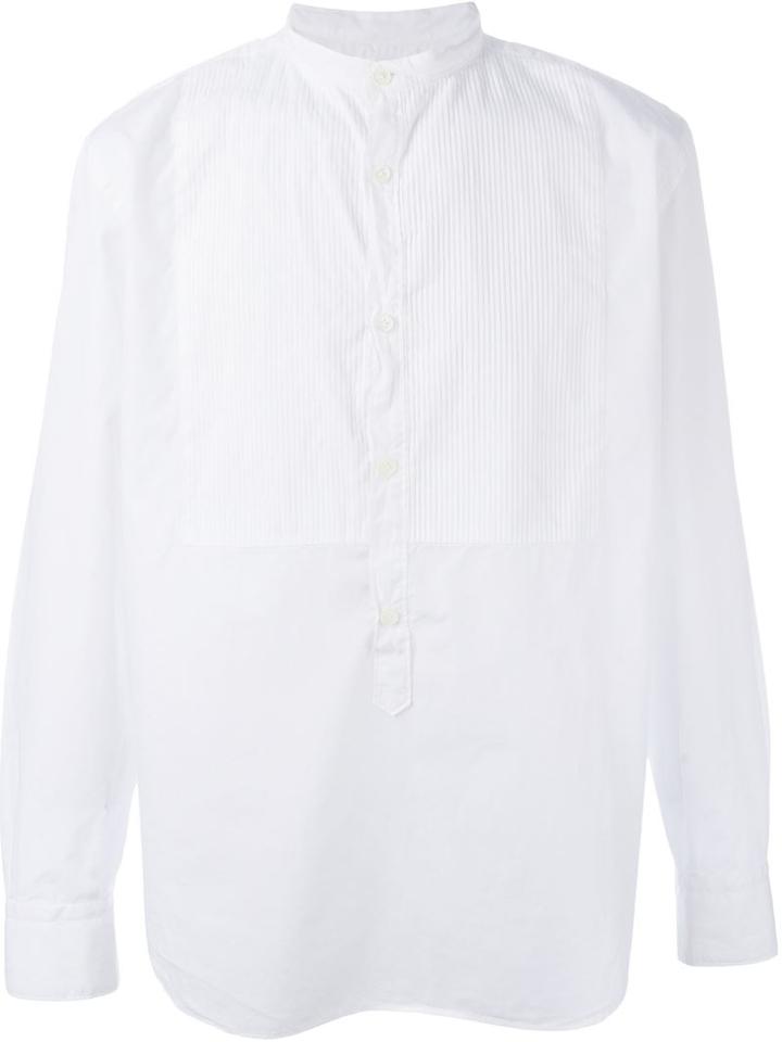Eleventy Pleated Bib Shirt, Men's, Size: 38, White, Cotton
