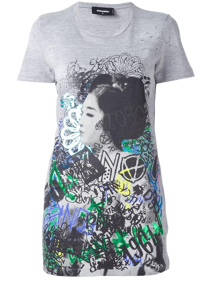 Dsquared2 Graffiti Print Long T-shirt - Grey