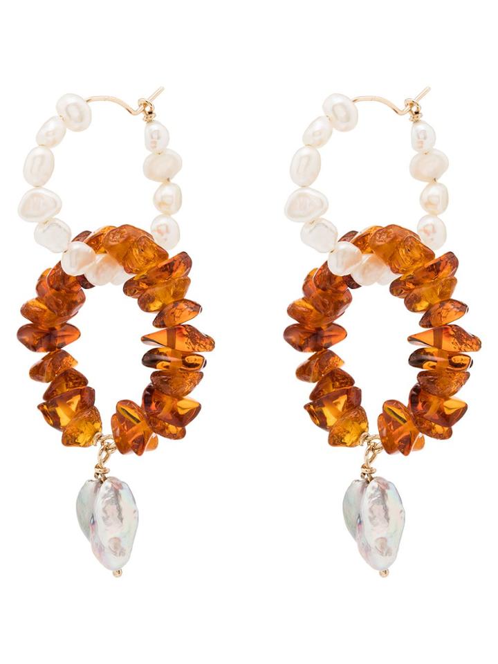 Holly Ryan 9kt Yellow Gold Amber And Pearl Hoop Earrings - Orange