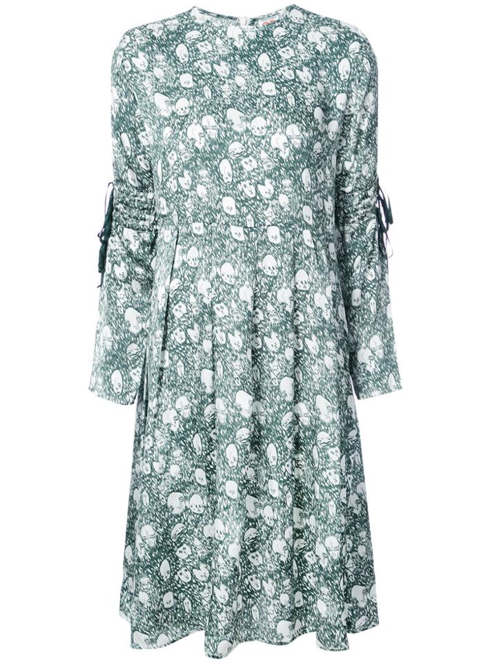 Shrimps Tassel Sleeve Face Print Dress - Green