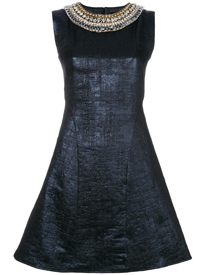 Amen Embroidered Neck Dress - Blue