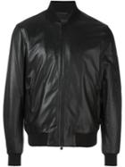 Z Zegna Zipped Bomber Jacket, Men's, Size: Large, Black, Lamb Skin/polyester/polyamide