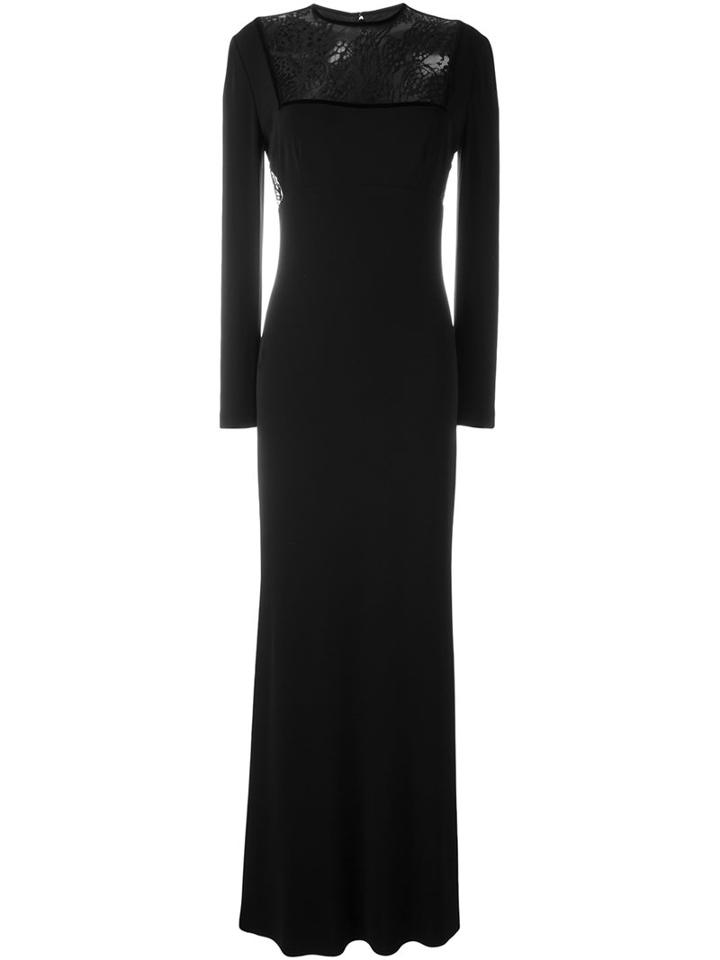 Alexander Mcqueen Butterfly Lace Yoke Gown, Women's, Size: 40, Black, Viscose/spandex/elastane/polyamide/cotton