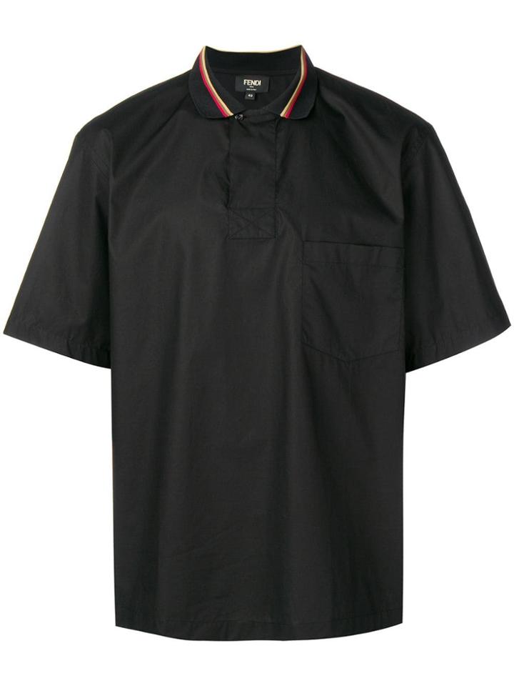 Fendi Oversized Half-button Shirt - Black