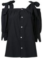 Cityshop - Shoulder Bow Blouse - Women - Cotton - One Size, Black, Cotton