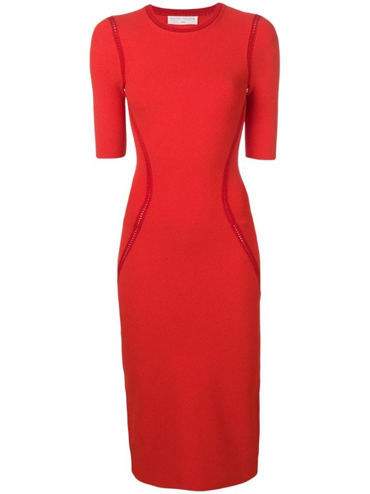 Victoria Beckham Midi Fitted Dress - Red
