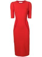 Victoria Beckham Midi Fitted Dress - Red