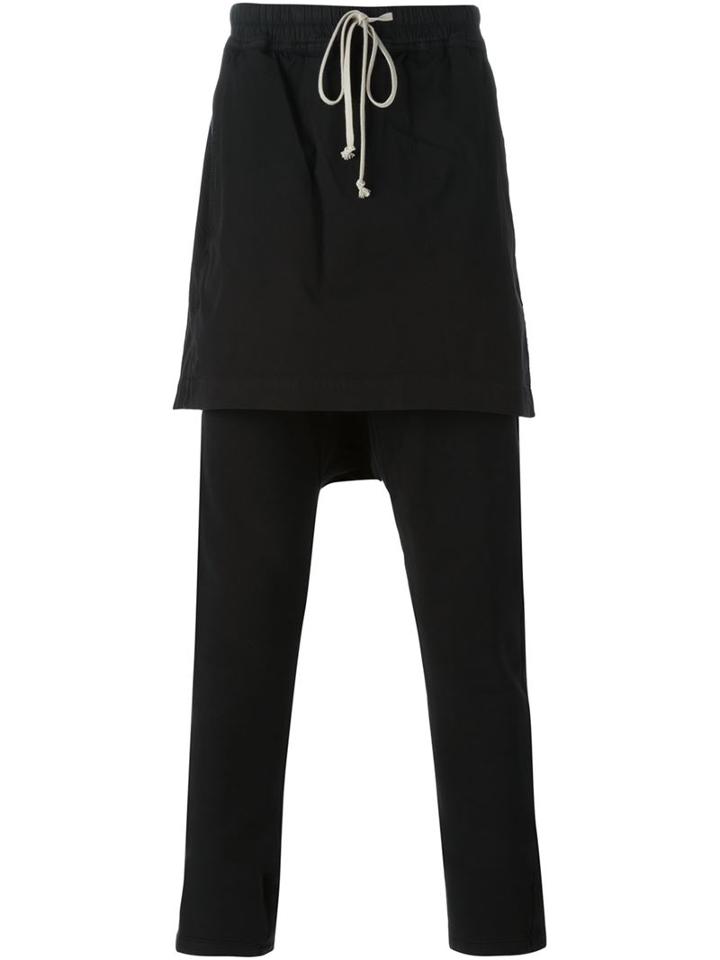 Rick Owens Drkshdw Overlay Drop-crotch Trousers, Men's, Size: L, Black, Cotton/rubber
