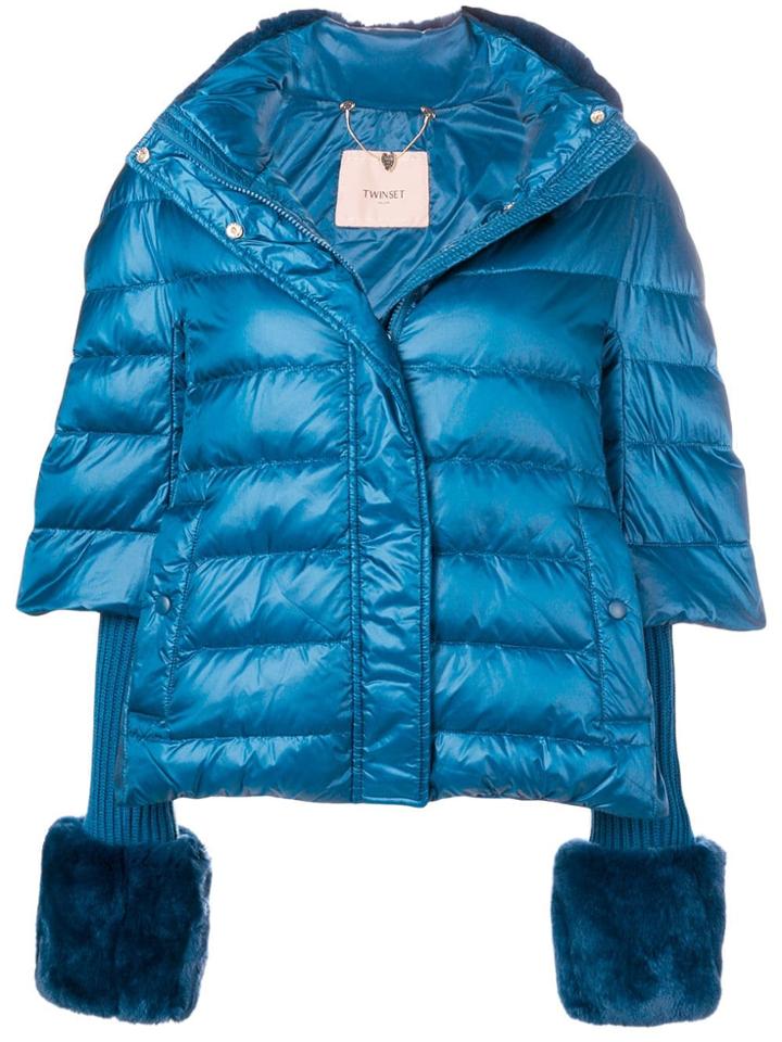 Twin-set Fur Cuff Puffer Jacket - Blue