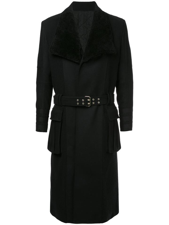 Balmain Military Belted Coat - Black