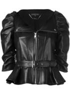 Alexander Mcqueen Ruched Sleeve Leather Jacket, Women's, Size: 42, Black, Silk/lamb Skin