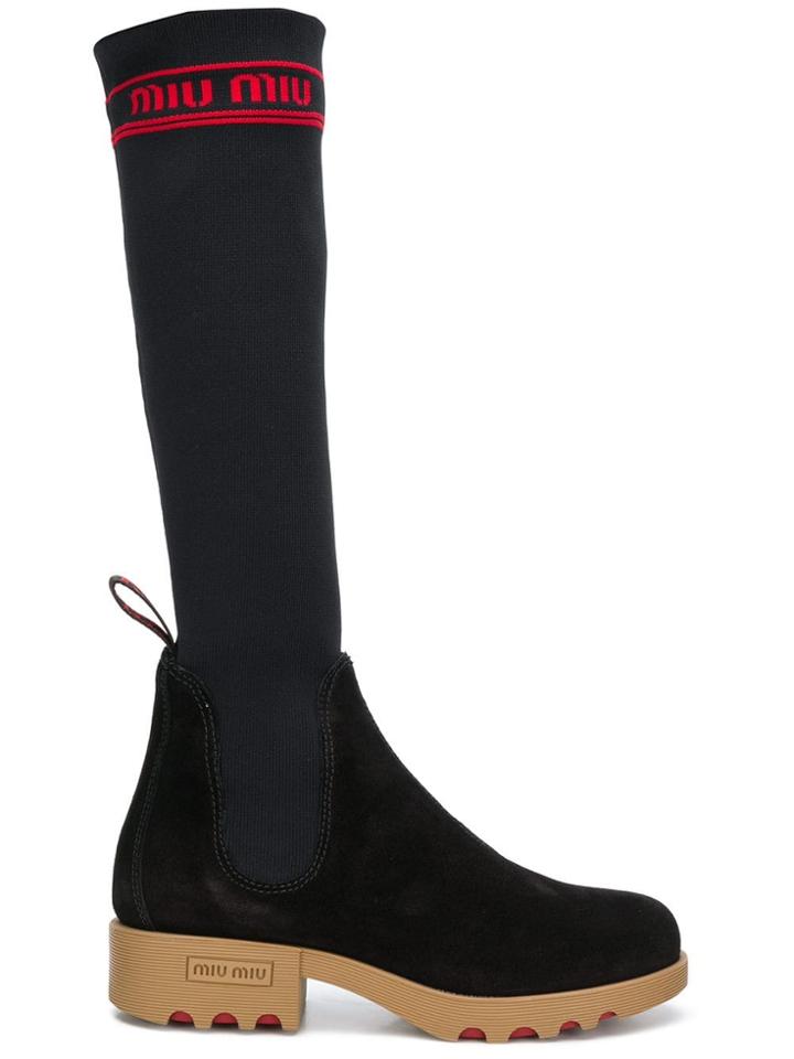 Miu Miu Sock-like Knee Boots - Black
