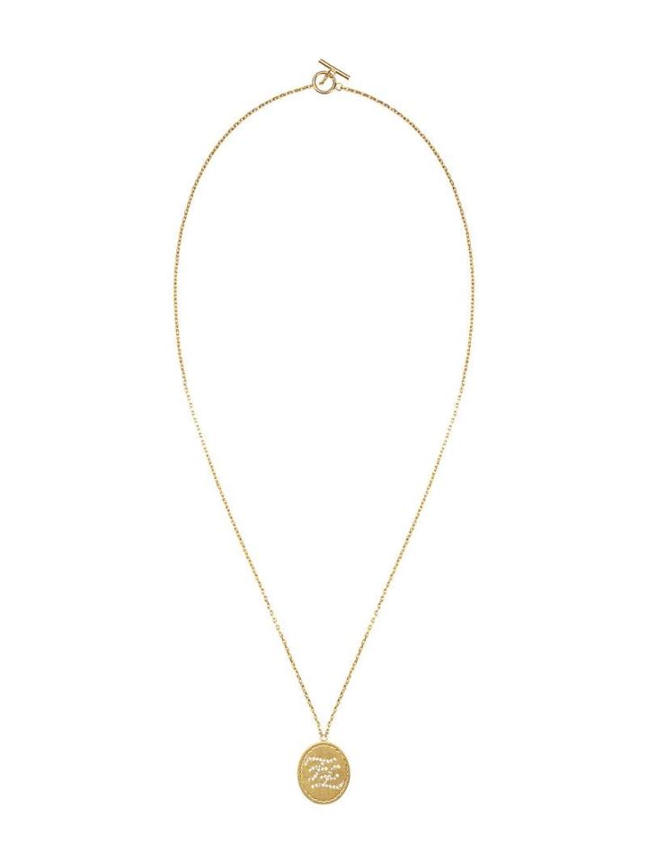 Fendi Crystal Ff Logo Pendant Necklace - F18h1-burattato Gold+ Crys