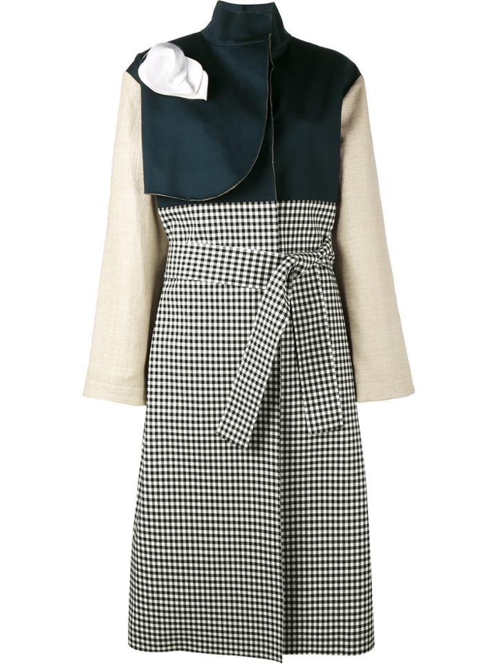 A.w.a.k.e. Gingham And Denim Trench Coat - Blue
