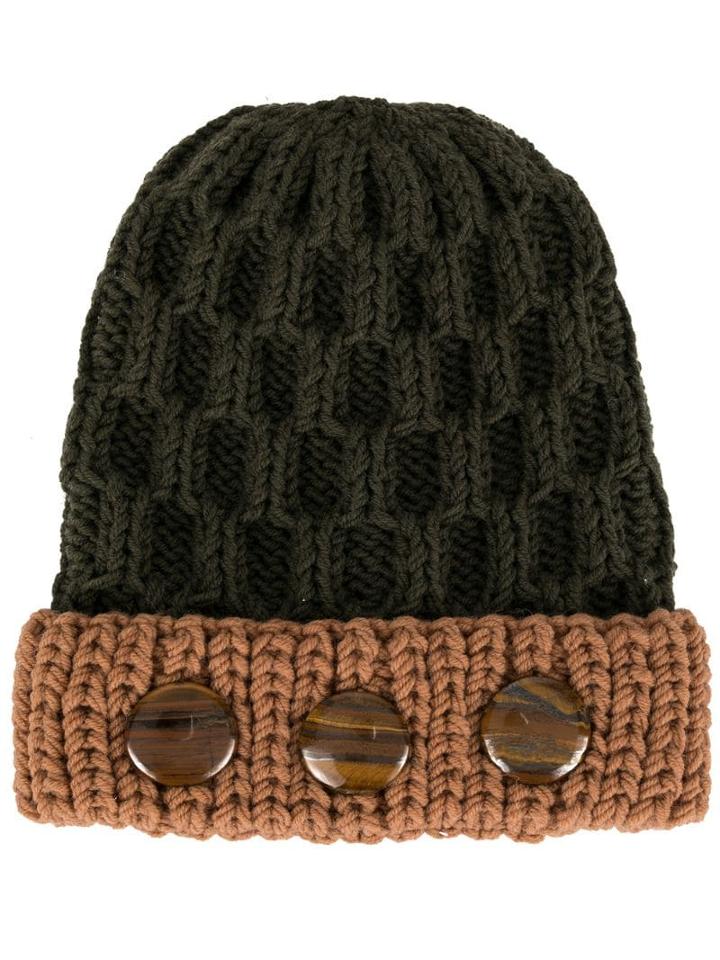 0711 Crystal Bead Knit Beanie - Green