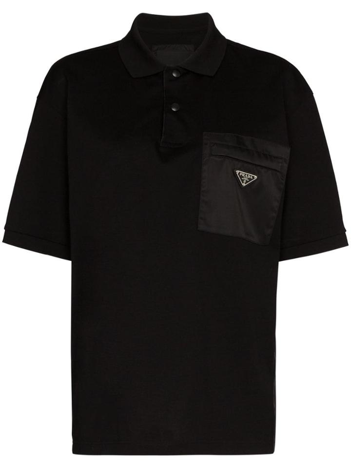 Prada Logo Plaque Embellished Pocket Polo Shirt - Black