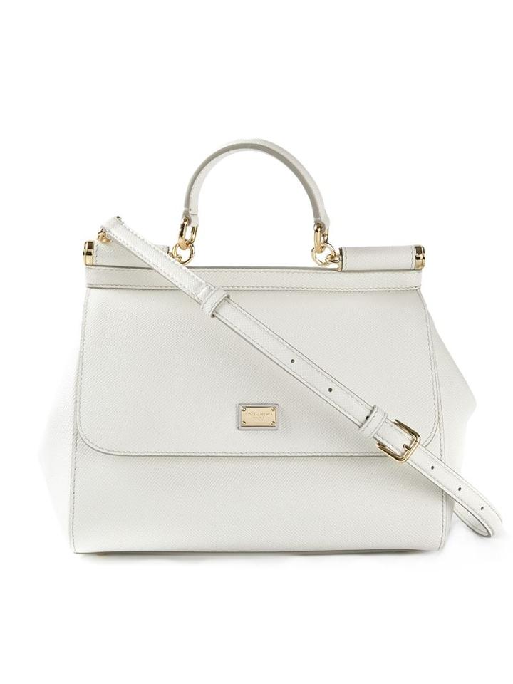 Dolce & Gabbana Medium Sicily Tote, Women's, White, Calf Leather/leather