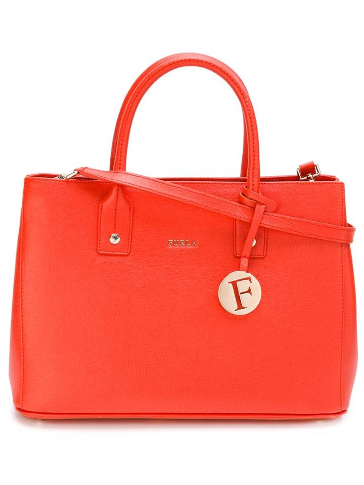 Furla Logo Plaque Medium Tote, Women's, Yellow/orange, Leather