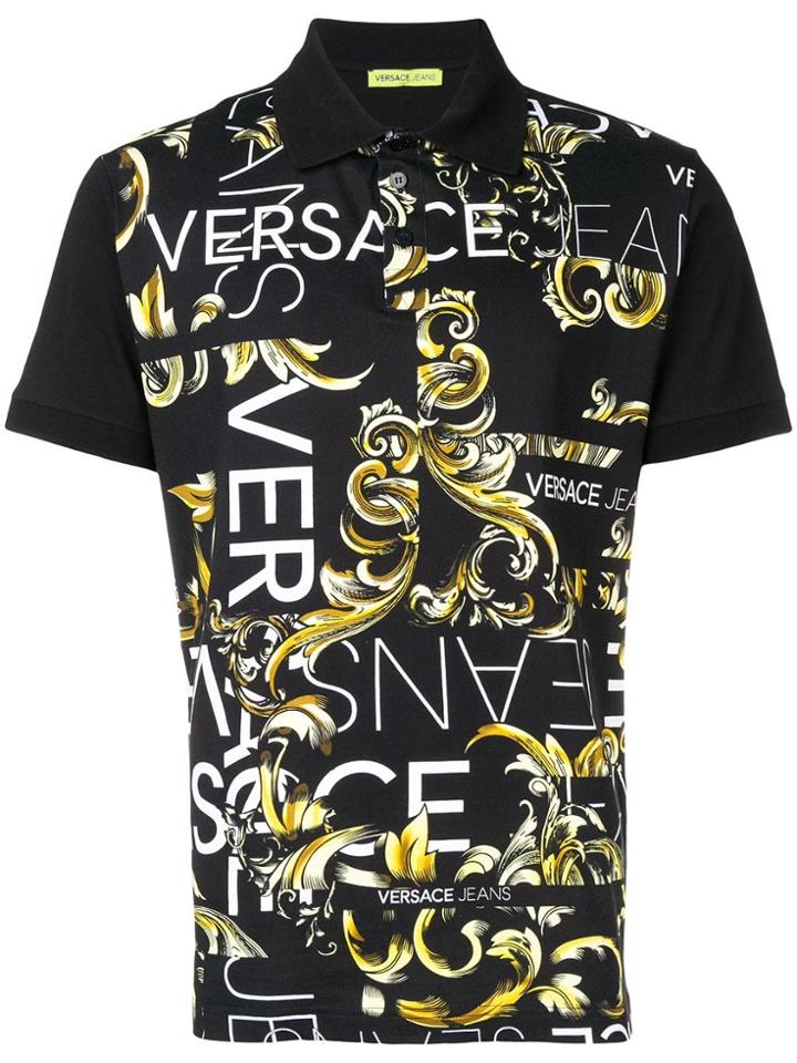 Versace Jeans Baroque Logo Printed Polo Shirt - Black
