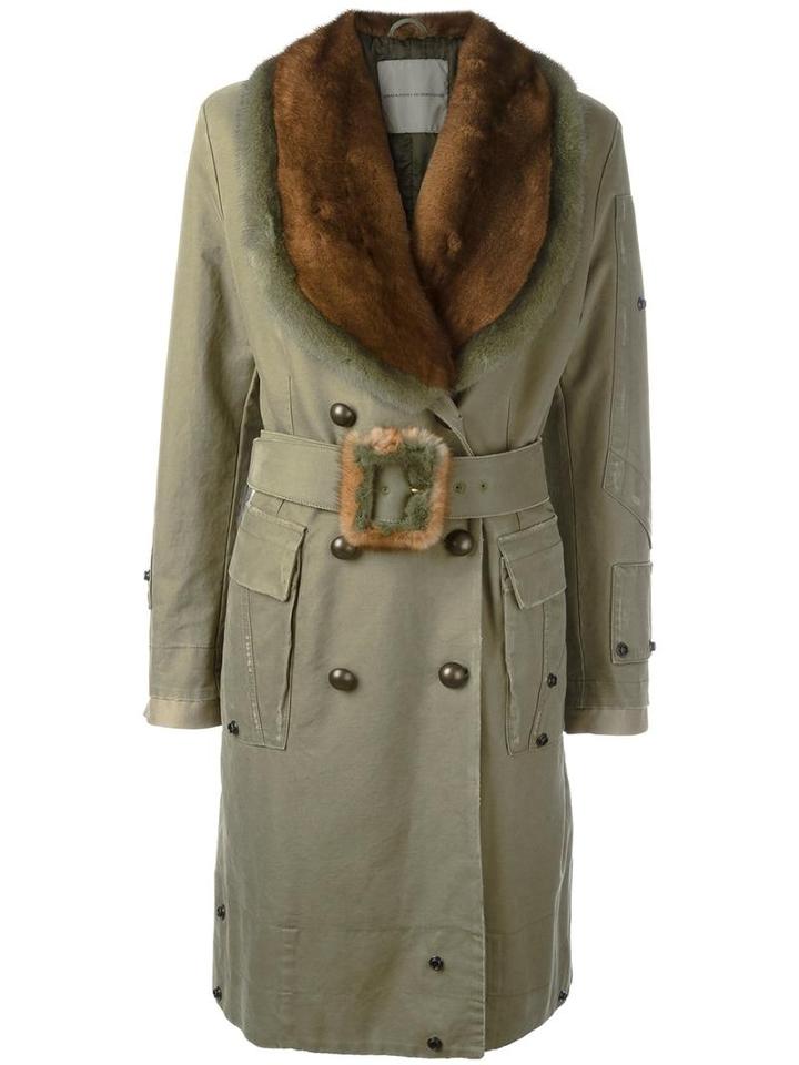 Ermanno Scervino Double-breasted Trench Coat, Women's, Size: 42, Green, Silk/cotton/mink Fur/cupro
