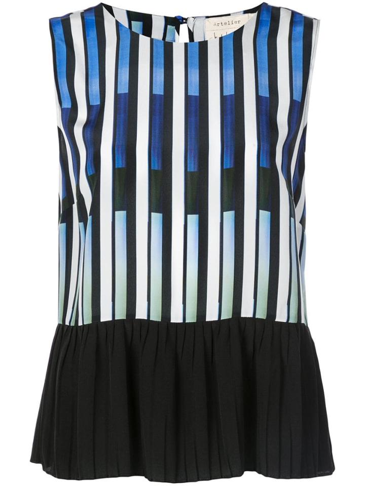 Nicole Miller Stripled Peplum Tank Top - Blue