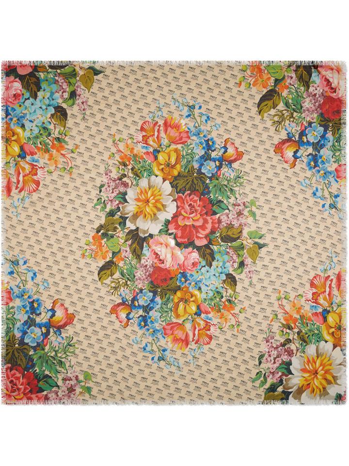 Gucci Gucci Invite And Flowers Print Modal Silk Shawl - Nude &