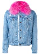 Forte Couture Fur Collar Denim Jacket, Women's, Size: 38, Blue, Cotton/polyester/acrylic/raccoon Dog