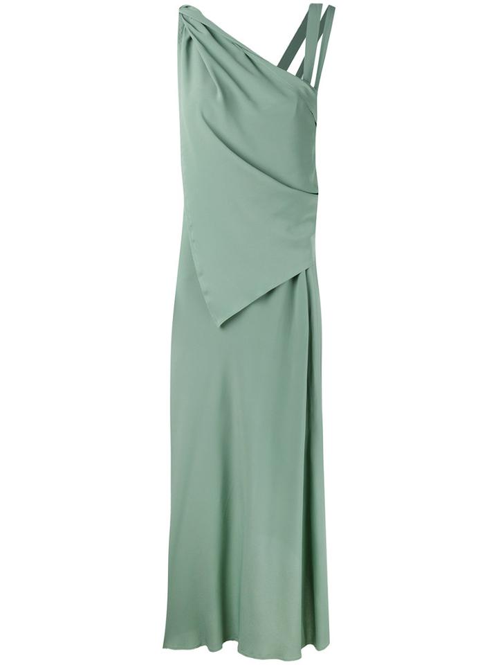 One Shoulder Maxi Dress - Women - Silk/acetate - 42, Green, Silk/acetate, Erika Cavallini
