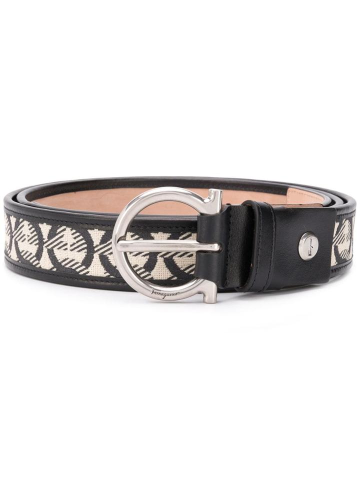 Salvatore Ferragamo Gancini Jacquard Belt - Black