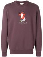 Maison Kitsuné Cross Stitch Fox Logo Sweatshirt - Pink & Purple