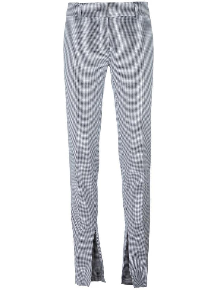 Cédric Charlier Houndstooth Pattern Slim-fit Trousers, Women's, Size: 42, Blue, Cotton/rayon