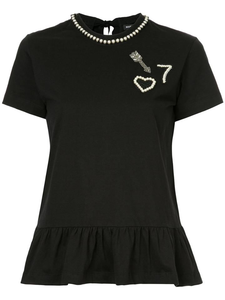 Markus Lupfer Pearled Frill Trim T-shirt - Black