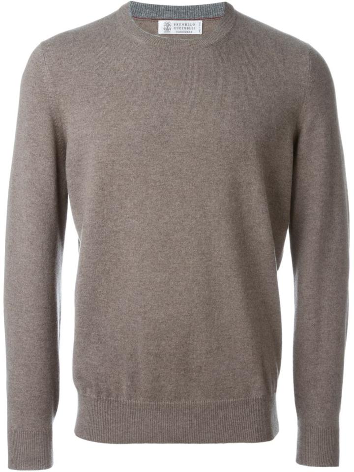 Brunello Cucinelli Cashmere Crew Neck Jumper, Men's, Size: 52, Brown, Cashmere