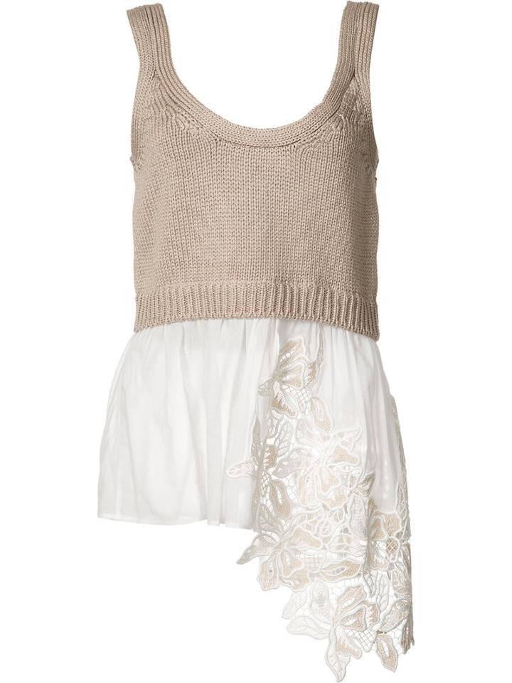 No21 - Knitted Top With Open Embroidery Insert - Women - Silk/cotton - 40, Brown, Silk/cotton