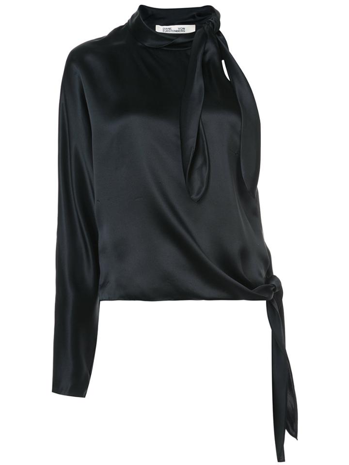Dvf Diane Von Furstenberg One Shoulder Knotted Blouse - Black