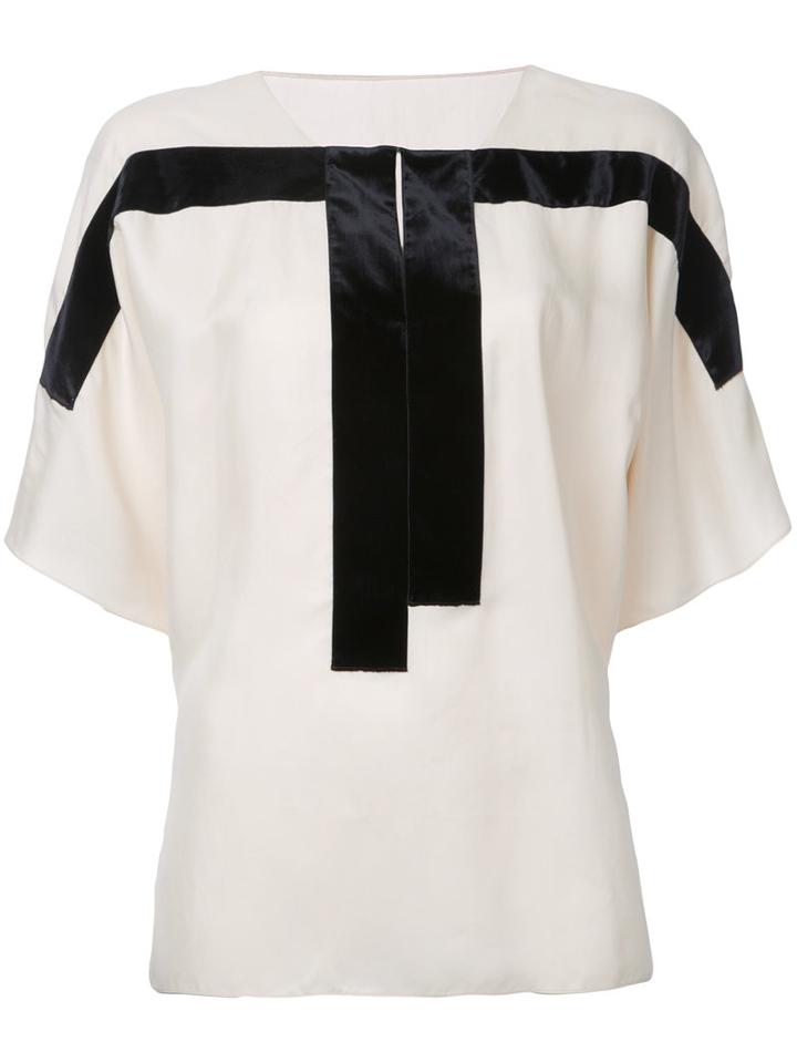 Ms Min - Contrast Panel Blouse - Women - Cupro/viscose - 6, Nude/neutrals, Cupro/viscose