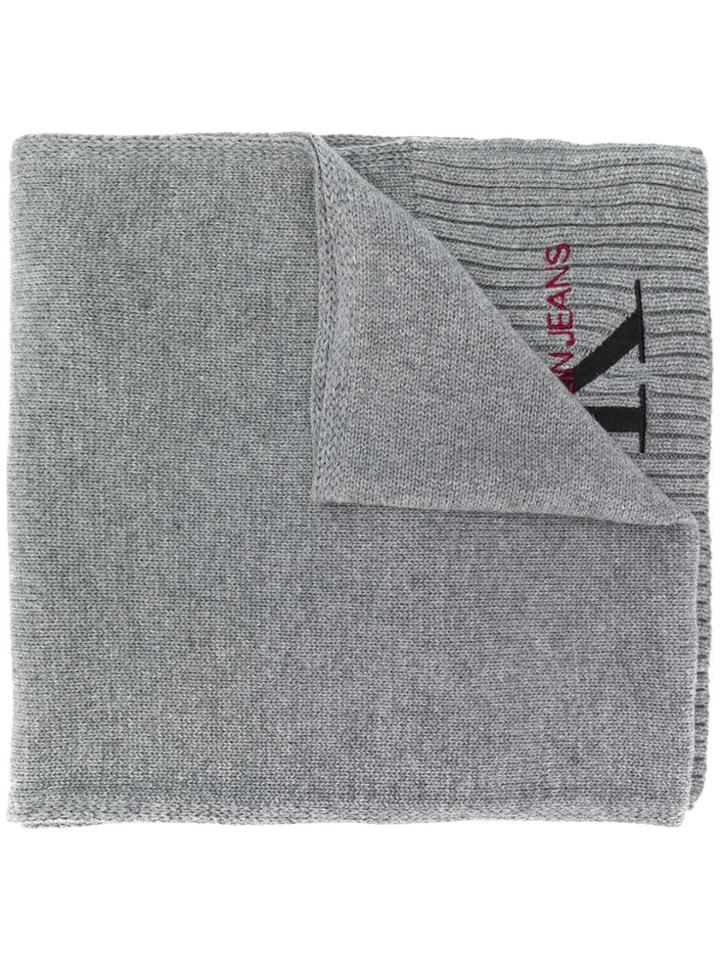 Calvin Klein Logo Embroidery Scarf - Grey