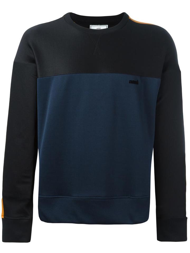 Ami Alexandre Mattiussi Tricolor Crew Neck Sweatshirt, Men's, Size: Small, Blue, Cotton/polyester